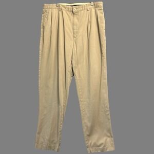 VTG Polo Ralph Lauren Hammond Pants Two-Pleat Mens 40x34 Khaki Cuffed‎ Old Money